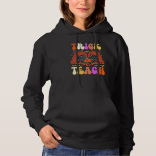 Retro Trick Or Teach Skeleton Hand Teacher Hallowe Hoodie
