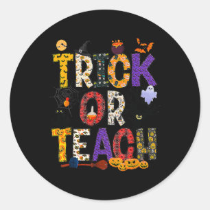 Retro Trick Or Teach Teacher Halloween Costume Men Classic Round Sticker