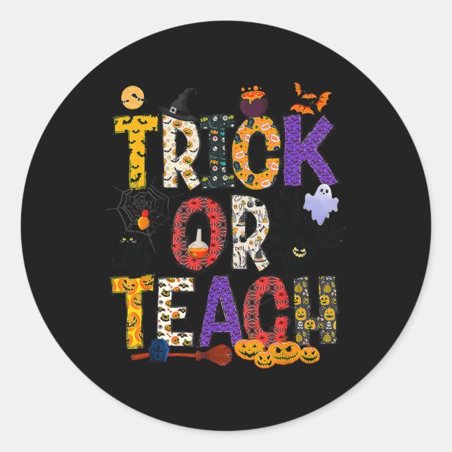 Retro Trick Or Teach Teacher Halloween Costume Men Classic Round Sticker (Front)