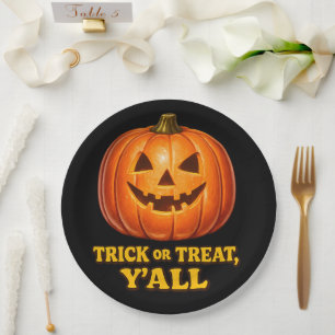 Retro Trick or Treat Yall Southern Pumpkin Paper Plate