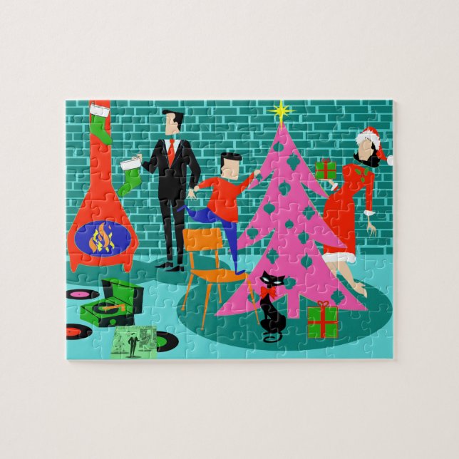 Retro Trimming the Christmas Tree Puzzle (Horizontal)