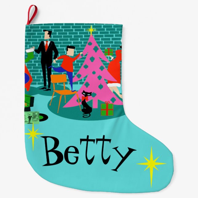 Retro Trimming the Christmas Tree Stocking (Front)