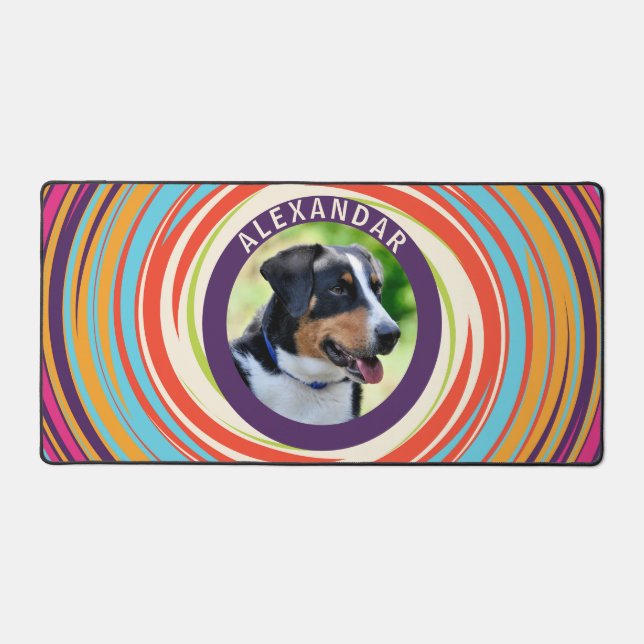 Retro Trippy Colourful Dog Photo Unique Desk Mat (Front)