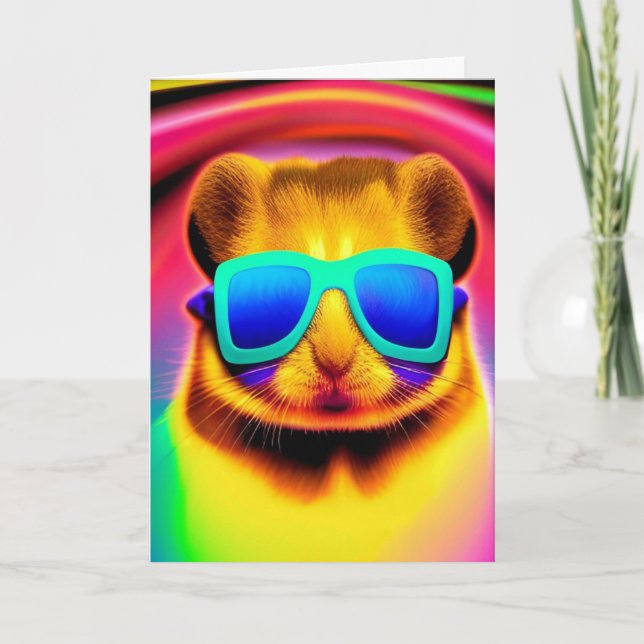 Retro Trippy Psychedelic Hippie Groovy Hampster Holiday Card (Front)