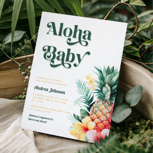 Retro Tropical Aloha Pineapple Summer Baby Shower Invitation