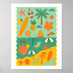 Retro Tropical Beach Collage Surf Summer Vacation Poster