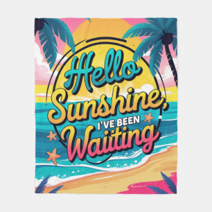 Retro Tropical Beach Hello Sunshine Fleece Blanket