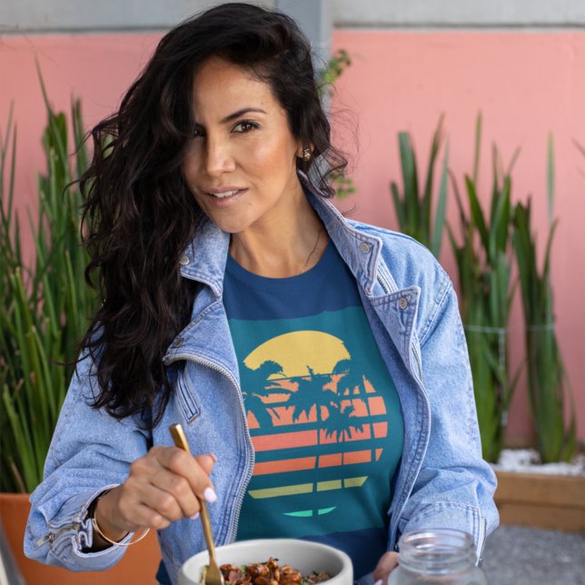 Retro Tropical Beach Sunset Palm Trees Trip Unisex T-Shirt (Creator Uploaded)