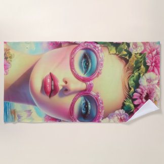 Retro Tropical Beauty  Beach Towel
