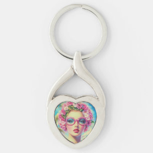Retro Tropical Beauty Key Ring