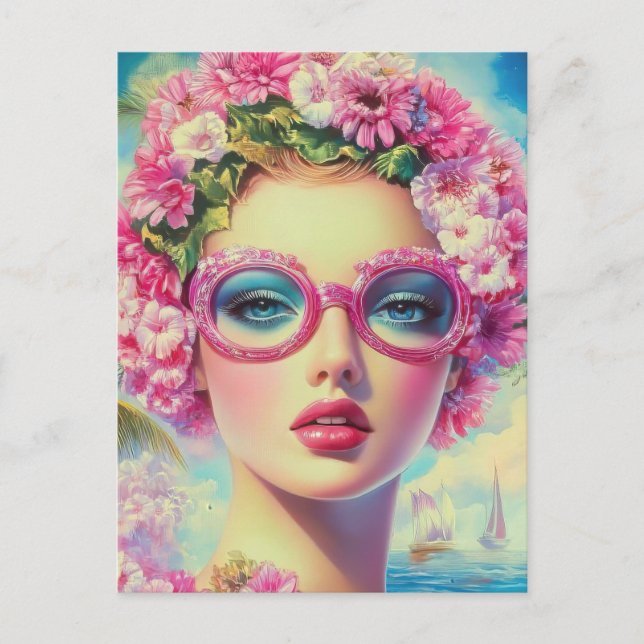 Retro Tropical Beauty  Postcard (Front)