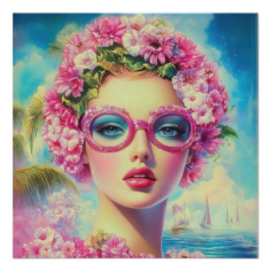 Retro Tropical Beauty Poster