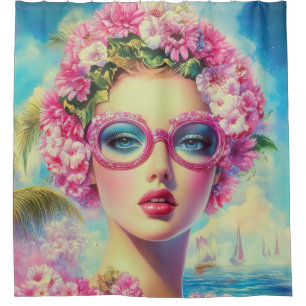 Retro Tropical Beauty Shower Curtain