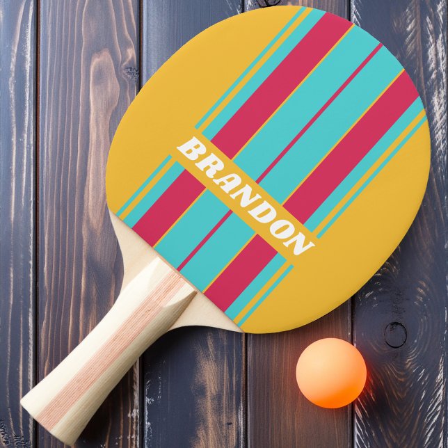 Retro Tropical Breeze Board Stripes with Name Ping Pong Paddle (Creator Uploaded)
