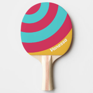Retro Tropical Breeze Circle Stripe with Name Ping Pong Paddle