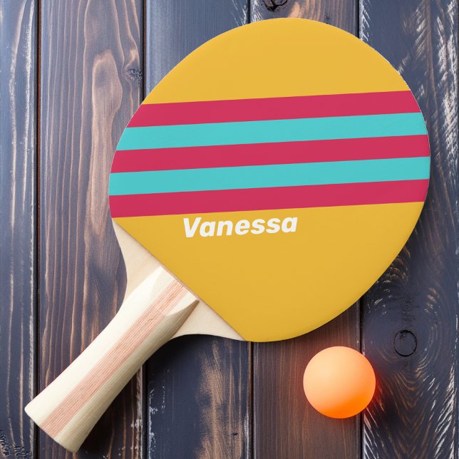 Retro Tropical Breeze Stripes with Name Ping Pong Paddle (Creator Uploaded)
