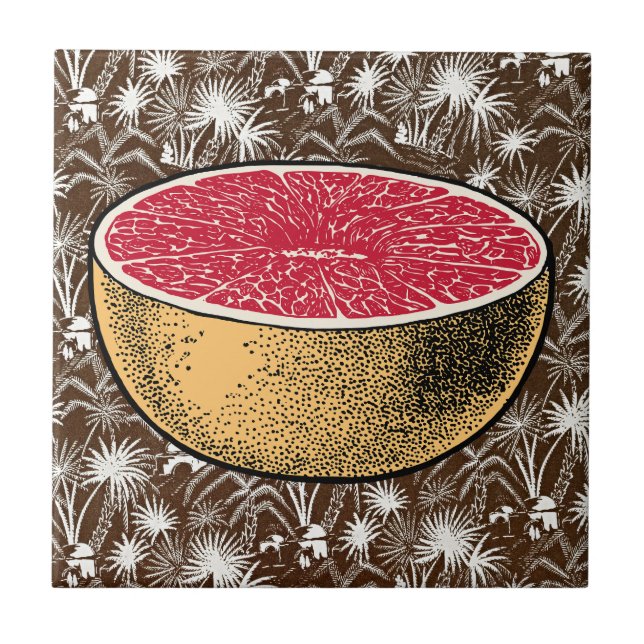 Retro Tropical Charm - Grapefruit Vintage Art  Tile (Front)