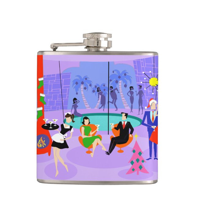 Retro Tropical Christmas Party Flask (Front)