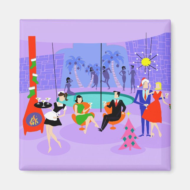 Retro Tropical Christmas Party Magnet (Front)