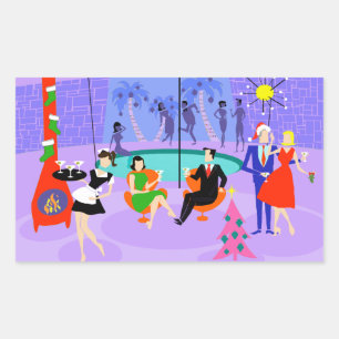 Retro Tropical Christmas Party Stickers