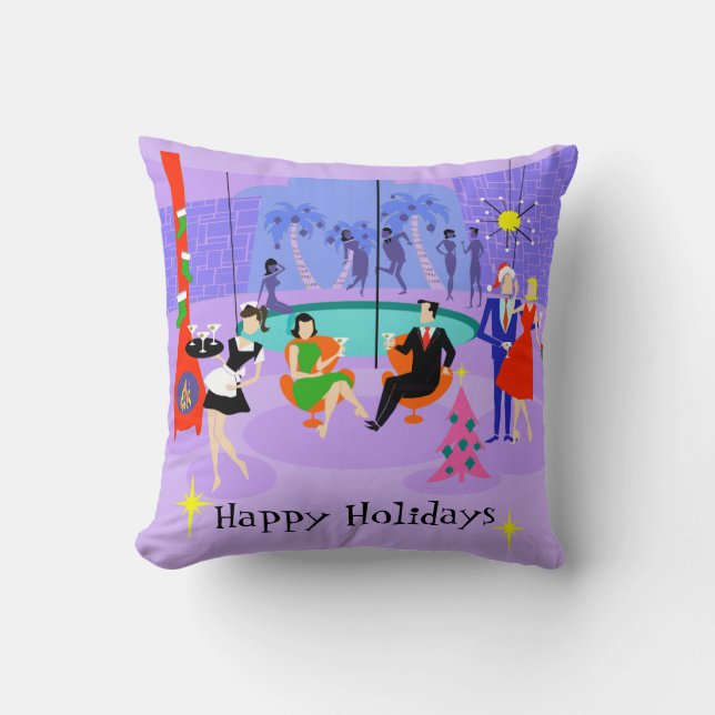 Retro Tropical Christmas Party Throw Pillow (Front)