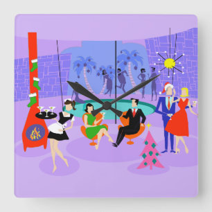 Retro Tropical Christmas Party Wall Clock