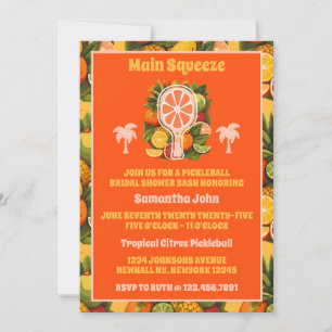 Retro Tropical Citrus Pickleball Bridal Shower Invitation