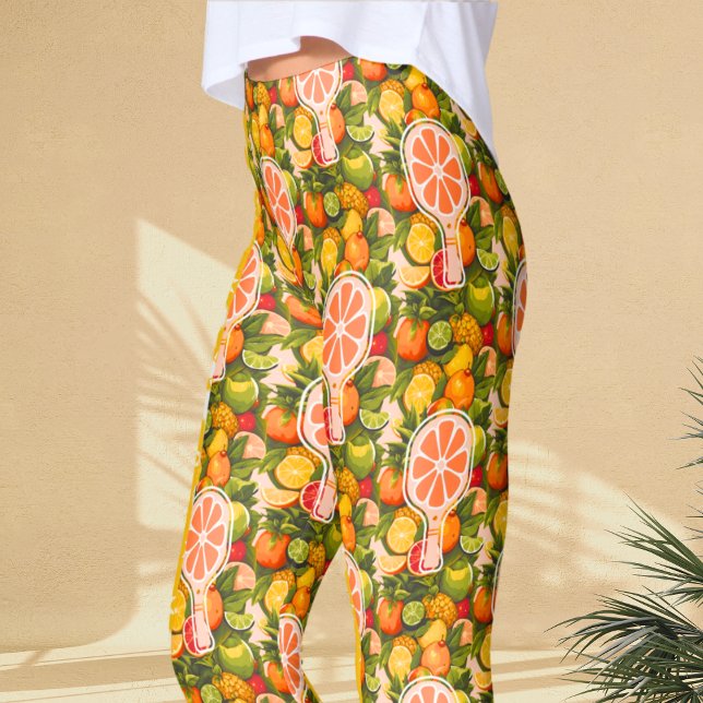 Retro Tropical Citrus Pickleball Bridal Shower Leggings (Creator Uploaded)