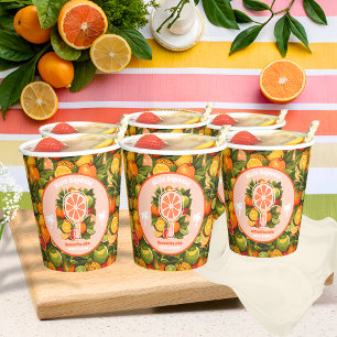 Retro Tropical Citrus Pickleball Bridal Shower Paper Cups
