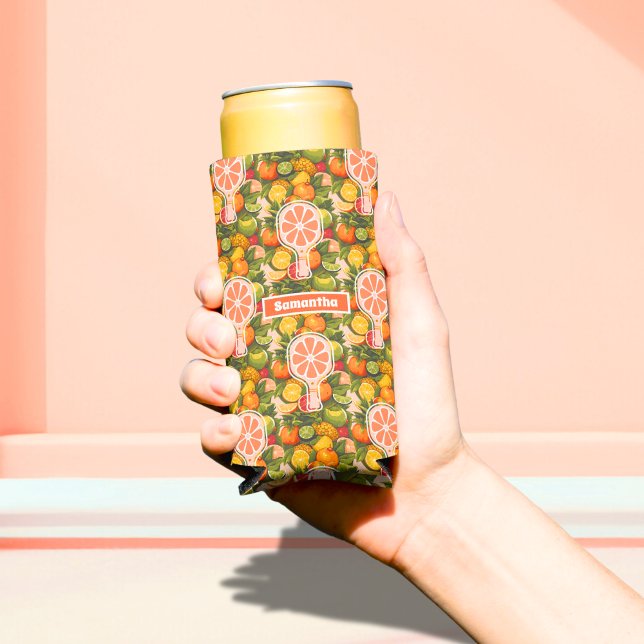 Retro Tropical Citrus Pickleball Bridal Shower Seltzer Can Cooler (Creator Uploaded)