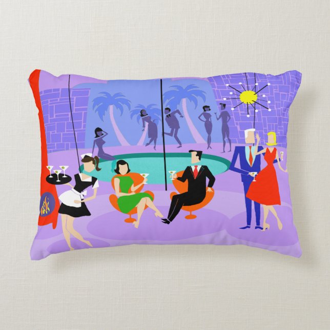 Retro Tropical Cocktail Party Accent Pillow (Front)