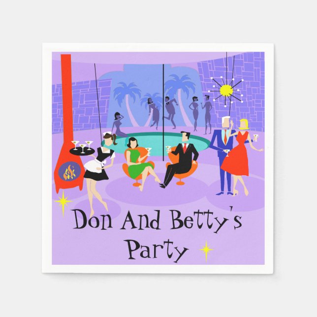 Retro Tropical Cocktail Party Disposable Napkins (Front)