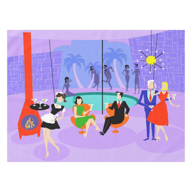 Retro Tropical Cocktail Party Tablecloth (Front (Horizontal))