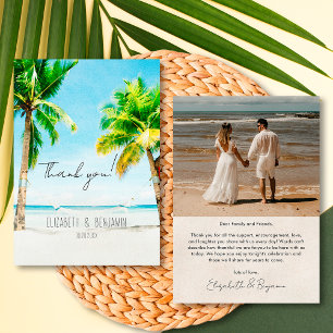 Retro Tropical Destination Photo Beach Wedding Thank You Card