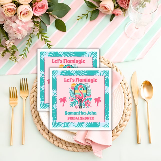 Retro Tropical Flamingo Pickleball Bridal Shower Napkin (Creator Uploaded)