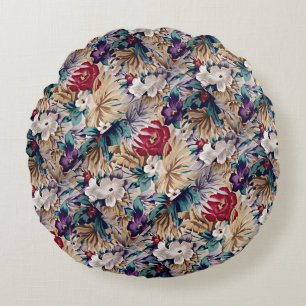 Retro Tropical Flower Pattern Round Cushion