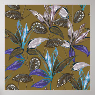 Retro Tropical forest botanical Motifs scattered r Poster
