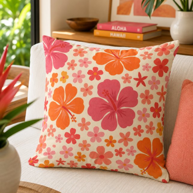 Retro Tropical Hibiscus Floral Cushion (Creator Uploaded)