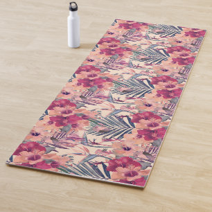 Retro Tropical Hibiscus Wren Pattern Yoga Mat
