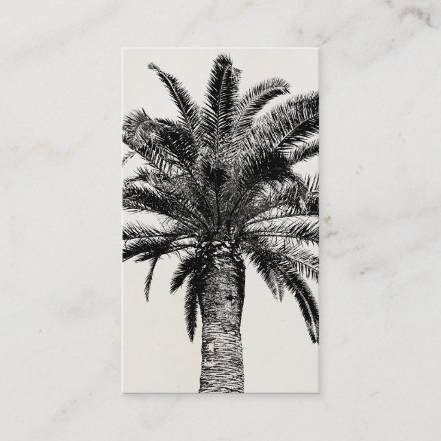 Retro Tropical Island Palm Tree in Black and White Business Card (Front)