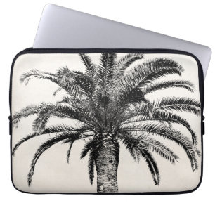 Retro Tropical Island Palm Tree in Black and White Laptop Sleeve