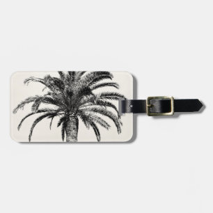 Retro Tropical Island Palm Tree in Black and White Luggage Tag