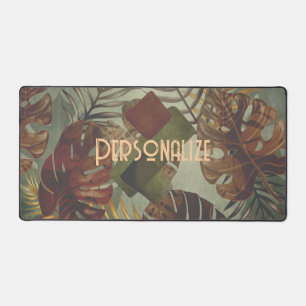 Retro tropical monstera palm leaf 70's summer desk mat