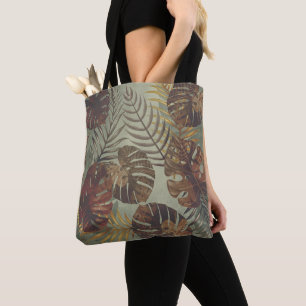 Retro tropical monstera palm leaf 70's summer  tote bag