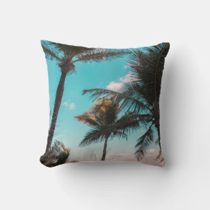 RETRO TROPICAL PALM TREE BY THE BEACH CUSHION