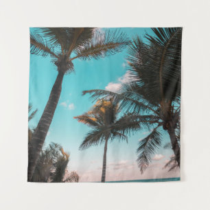 RETRO TROPICAL PALM TREE BY THE BEACH TAPESTRY