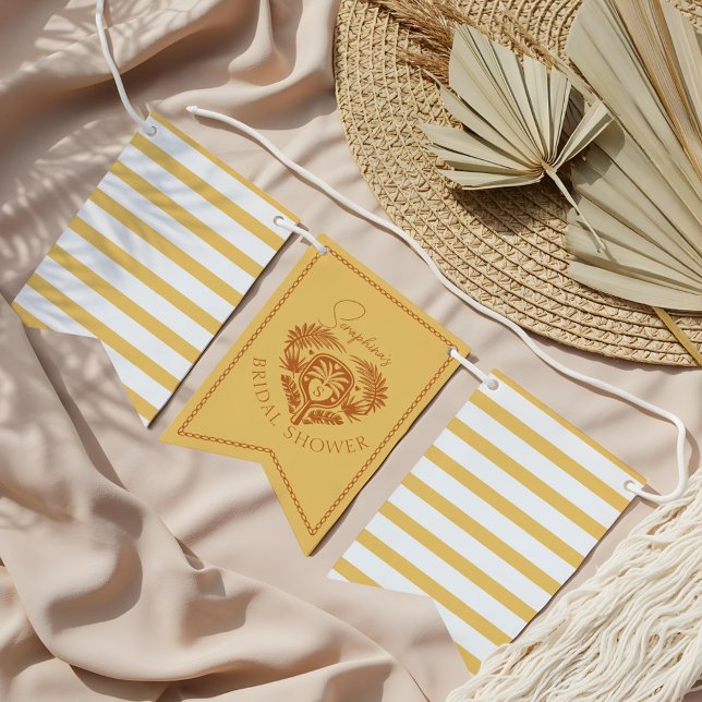 Retro Tropical Palm Tree Pickleball Bridal Shower  Bunting (Retro Tropical Palm Tree Pickleball Bridal Shower Bunting Flags)