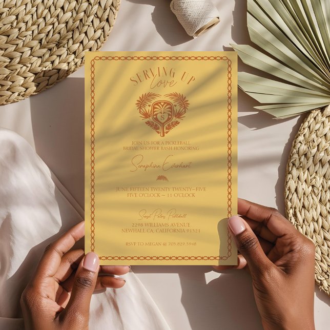 Retro Tropical Palm Tree Pickleball Bridal Shower Invitation (Creator Uploaded)