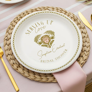 Retro Tropical Palm Tree Pickleball Bridal Shower Paper Plate