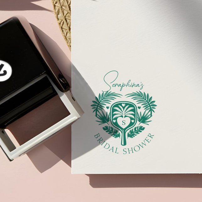 Retro Tropical Palm Tree Pickleball Bridal Shower Self-inking Stamp (Retro Tropical Palm Tree Pickleball Bridal Shower Self-inking Stamp)